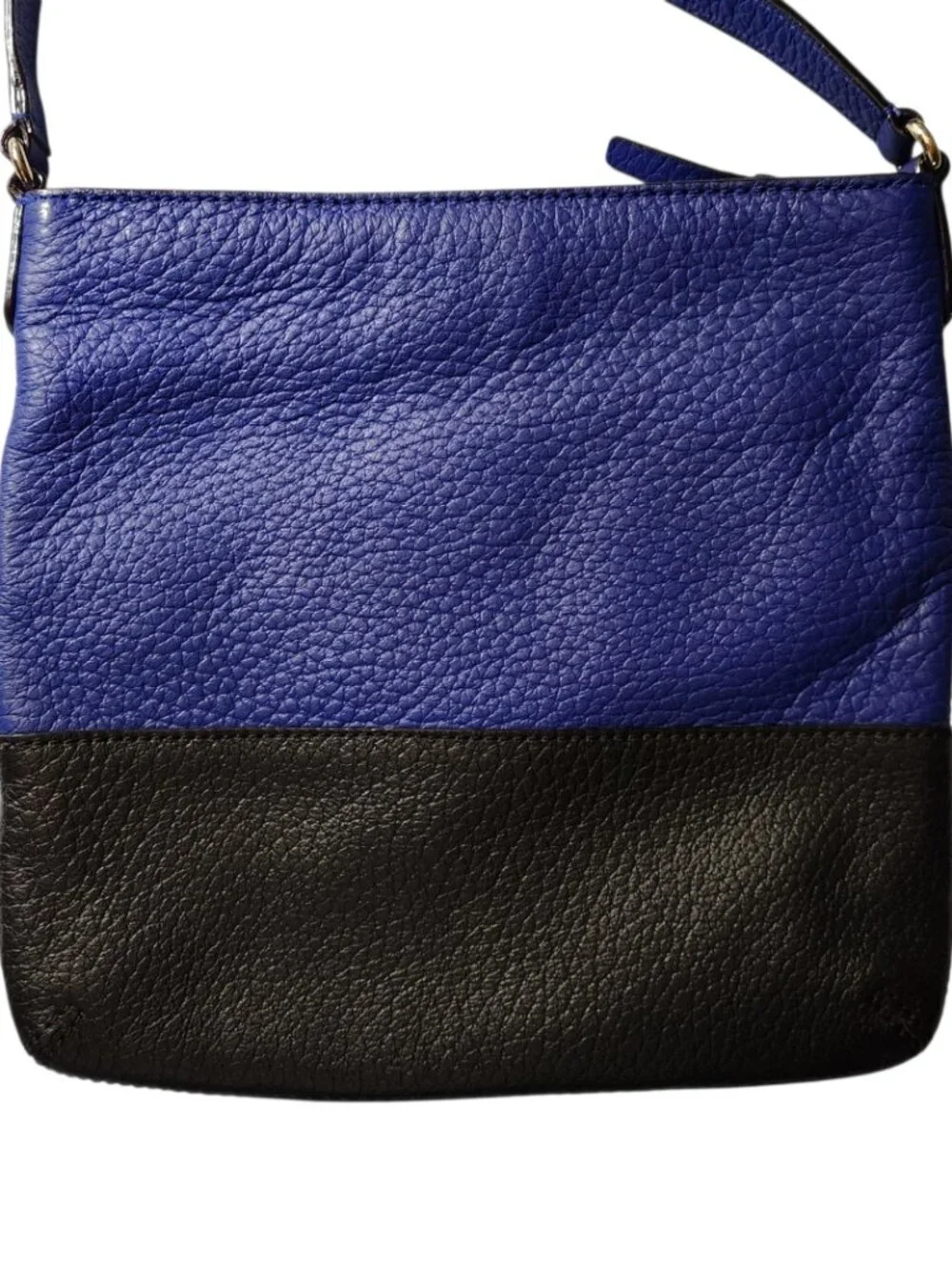 Kate Spade Shoulder Bag Medium Blue Black Textured Pebbled Leather Zip Top Bag